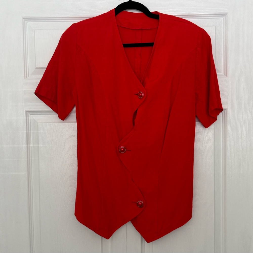 80’s Vintage Red Asymmetrical Top | L